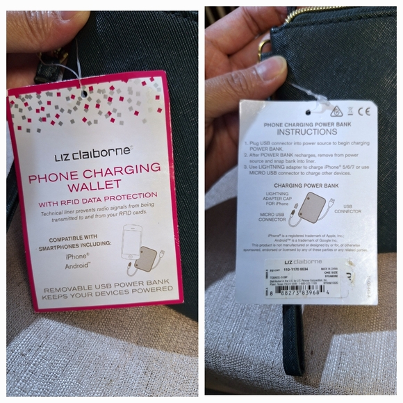 Liz Claiborne Phone Charging Wallet Wristlet Emerald Green RFID Data Protection - Picture 15 of 16